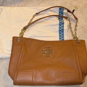 Tory Burch Tan Leather Shoulder Bag with Gold Accents